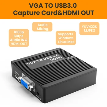 LCC385 VGA USB Pildista Converter 1080P60 VGA USB/HDMI Capture Kaardile Loop Out Mängu Salvestamine Drive-free High-difinition