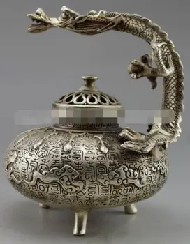 Vana Hiina Hõbe nikerdused on soodne tõetruu dragon Rikkuse kuju teap0t