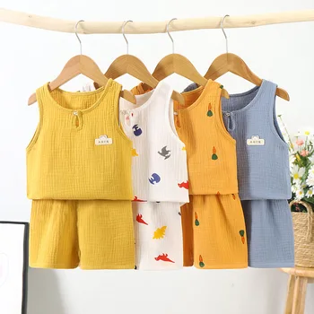 Suvel Lapsed Riiete Komplekt Hingav Baby Vest, lühikesed Püksid, Kaks tükki Musliin Riided Poistele Tüdrukute korea Vabal ajal kandmiseks Imikute Rõivad