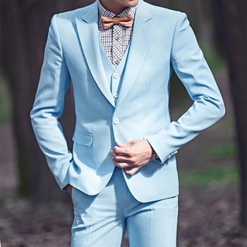 2024 Uus Mood Taevas Sinine Meeste Pulm Äri Ülikonnad, Üks Alumine Meeste Ülikonnad 3 Tükki(Jope+Pant+Vest)trajes de hombre