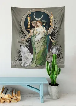 Värvitud Moon Goddess Kunsti Hecate Vaip, Kuu Ja Hundid Tapestry Witchy Art Must Ja Valge Gooti Kunst