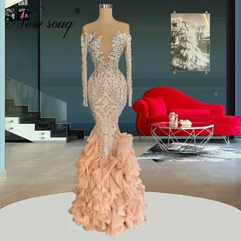 Coutures Profileerimine Pikk Õhtu Kleit Kuulsus Hommikumantlid 2022 Pluss Suurus Dubai Rhinestone Tanssiaiset Kleidid Mermaid Pool Kleit Vestidos