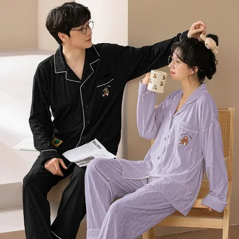 Korea Mood Meeste Puuvillased Sleepwear Sügis Naiste Nightwear Kampsun, Pjs Kodu Riided Mees Naine Pidžaama jaoks Paar pidžaamad