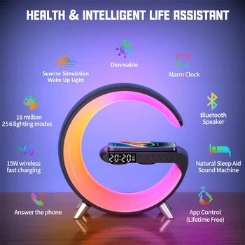 Uus Suur G Smart LED-Juhtmeta Laadija Bluetooth Kõlar Äratuskell Atmosfääri Kerge Valge Müra Une Kerge 2023
