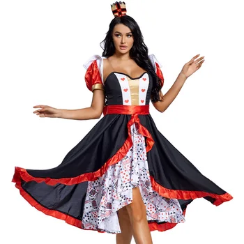 Naine Queen of Hearts Väike Õlasall Suur Kleit Cosplay Naine Halloween Printsess Kostüümid Karnevali Purim Etapp Näita Pool Kleit