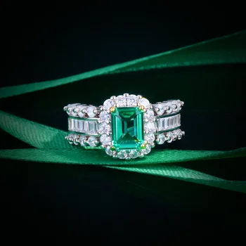Tõeline 925 Sterling Hõbe Päritolu Smaragd Ring Naiste Pulm Ansamblid Anillos De Kaasamine Anel Hõbe 925 Ehted Ringi Tüdrukud
