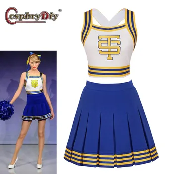 Cosplaydiy Taylor Kostüüm Shake It Off Cheerleader Ühtne Kiiret High School Cheerleading Crop Top Mini Seelik Halloween