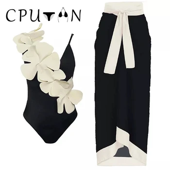 CPUTAN 2023 Seksikas 3D Lill Ühes Tükis Ujumistrikoo Bikiinid Seelik Suvel Naiste Ühe Õla Ruffle Supelrõivad Luksus trikoo Kleit