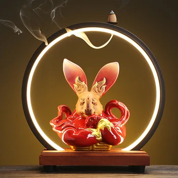 Zen Aed Keraamiline Ornament Tagasivoolu Viiruk Põleti Loominguline Loomade Kujud Suitsu Juga Viiruk Suitsutusastia koos UBS LED Valgus