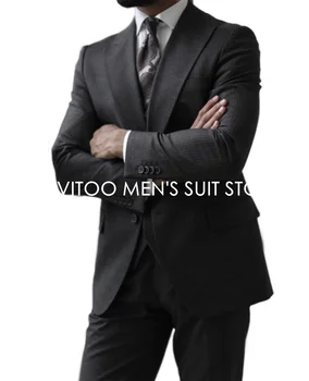 Klassikaline Must Triibuline Meeste Ülikonnad Ametliku Pulm Äri Office Kulumine/Smoking Slim Fit Custom Made Meeste Riided/Jope+Pant+Vest
