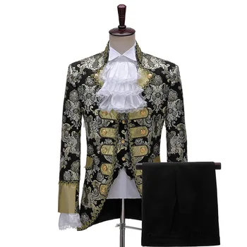 Täiskasvanud Meestele 4TK Komplekt Victoria Steampunk Royal Prince Kostüüm Vintage Barokne Jakk, Mantel, Püksid, Lips Pulmas Peigmees Bleiser Ülikond