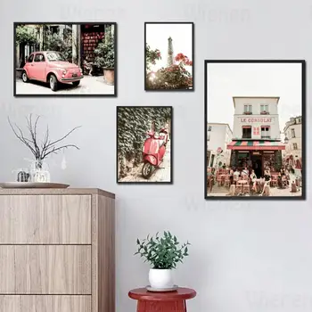 Retro Plakat Põhjamaade Home Decor Prantsusmaa Street View Pariisi Torni Kohvik Lõuend Kunsti Maali Prindi Frameless Elutuba Seina Värvimine
