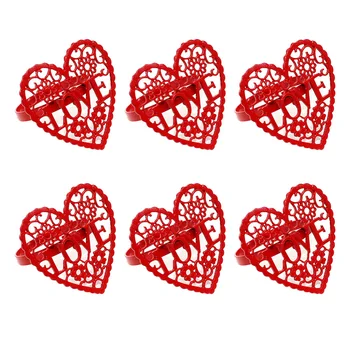 Valentine Salvrätiku Pandlad 6 Tk Metallist Salvrätiku Rõngad Pidulik söögilaud Decor Südame Kuju Disain Punane ja Roosa Värvi