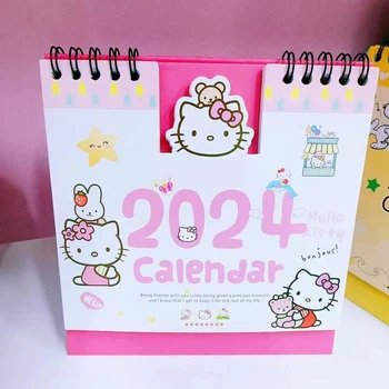 2024 Sanrio Mini Laua Kalender Meloodia Kontori Koolitarbed Kalender Tabel Kuromi Lauale Teenetemärgi Päevas Nädalas Memorandumi