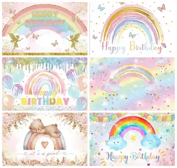 Laeacco Rainbow Teema Sünnipäeva Taustaks Puistatakse Kuld Täppidega Tähed Baby Shower Tüdrukute Portree, Kohandatud Fotograafia Taust
