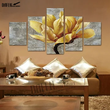 5 Paneel, Lõuend Art Kuld Orhidee Õie Lõuend Print Maalid Kodu Kaunistamiseks Raamiga Valmis Riputada