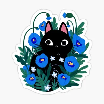 Sinine Lill Must Kass Kleebis Kleebis Sülearvuti Decor Magamistoaga Auto Cute Cartoon Art Moes Avaliku Kohver