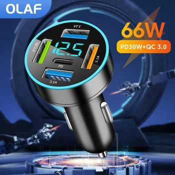 Olaf 66W Mini USB autolaadija 5 Sadamate Kiire Laadimine Tüüp C PD Auto, Telefoni Laadija Adapter iPhone Xiaomi Huawei Samsung QC 3.0