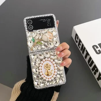 Luksuslikud Liblikas Sparkle Kalliskivid Crystal Bling Make-up Peegel Juhtudel Samsung Galaxy Z Flip 1 2 3 4 Flip3 Flip4 5G Teemant Kate
