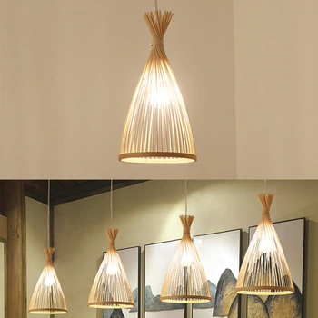 Looduslikust Bambusest Ripats Valgus Hiina Stiilis Bambusest Punutud Käsitsi valmistatud Lühtrid Aed on Restoran, Kudumine Rippus Lamp Kodu