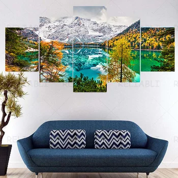 5 Paneelid Sinine Järv, Snow Mountain metsamaastik Lõuendile Maali Plakatid ja Pildid Seina Art Pilte Tuba Home Decor raamita