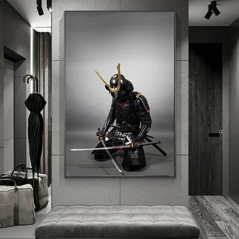 Jaapani Samurai Seljas Raudrüü Kellel On Samurai Mõõk Lõuend Maalid Kaasaegse Kunsti Seinamaaling Elutoas Kodus Seina Kaunistamiseks